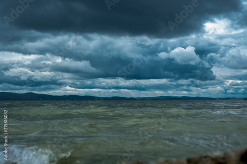 Dark Rain Clouds over Baltic Sea Beach of Heringsdorf  Usedom Islan  Germany