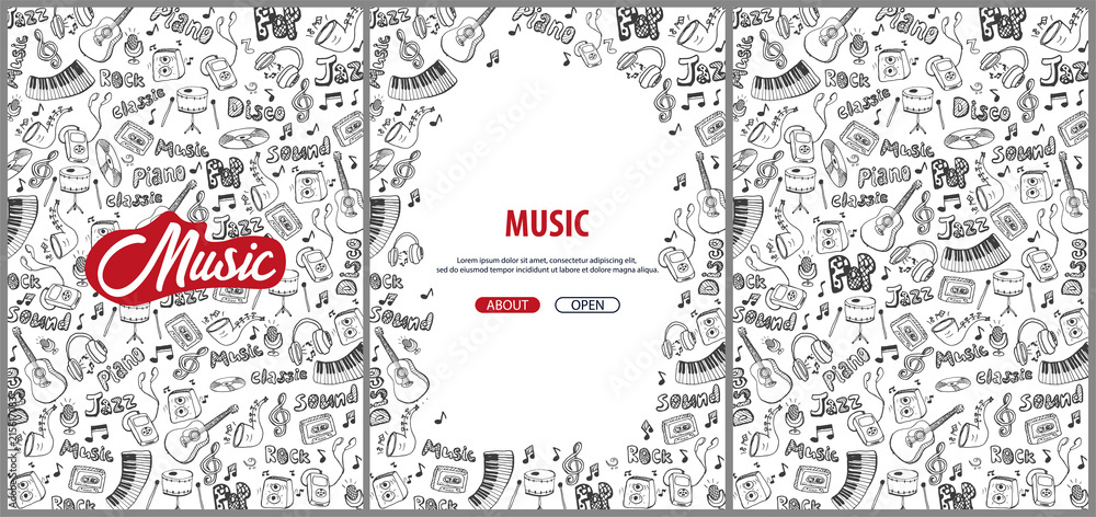 Obraz premium Set of Music backgrounds with hand-draw doodle elements.