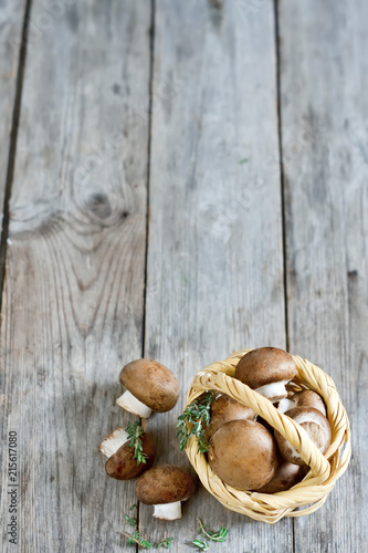 Mushrooms in basket background