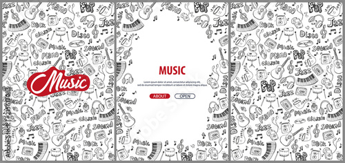 Set of Music backgrounds with hand-draw doodle elements.