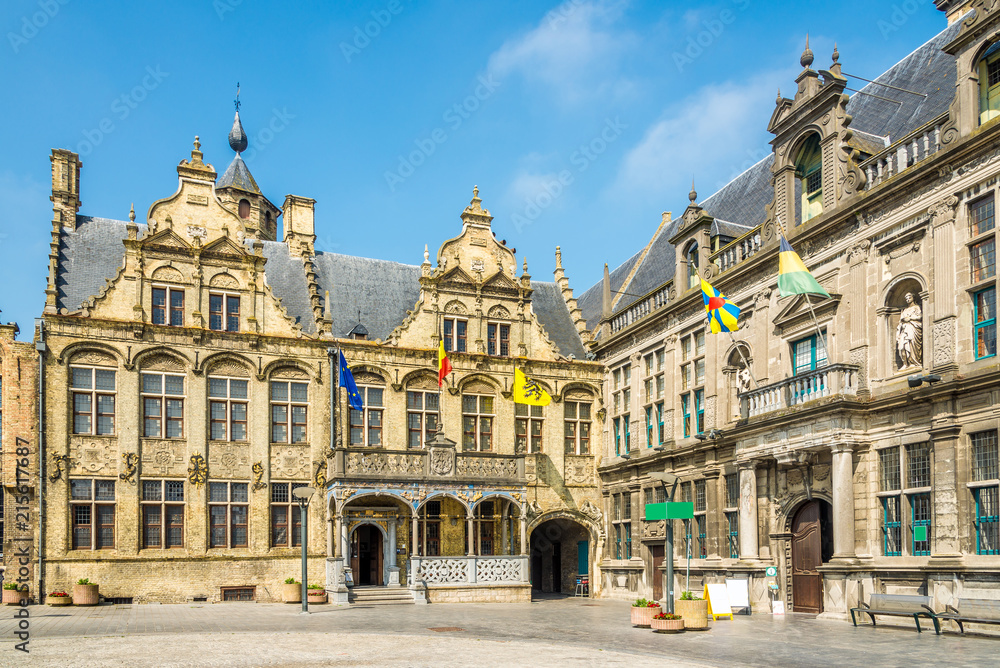 View at the building of City hall and Courthouse in Veurne - Belgium