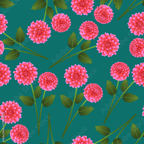 Fototapeta Naklejka Na Ścianę i Meble -  Pink Dahlia on Green Teal Background