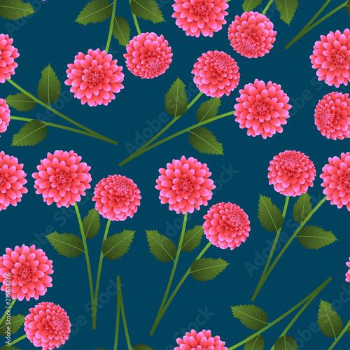Fototapeta Naklejka Na Ścianę i Meble -  Pink Dahlia on Indigo Blue Background.