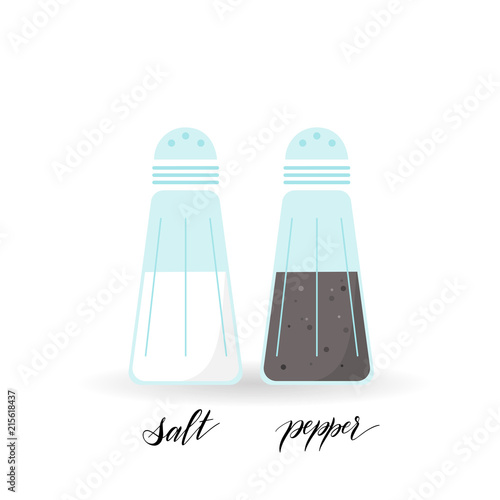 Salt and pepper icons in flat style. Hand written text. Vector