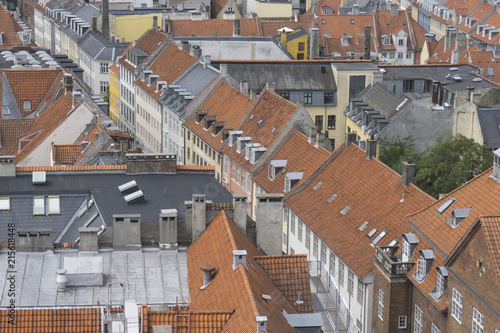 Copenhagen city view from high up over red roof tops