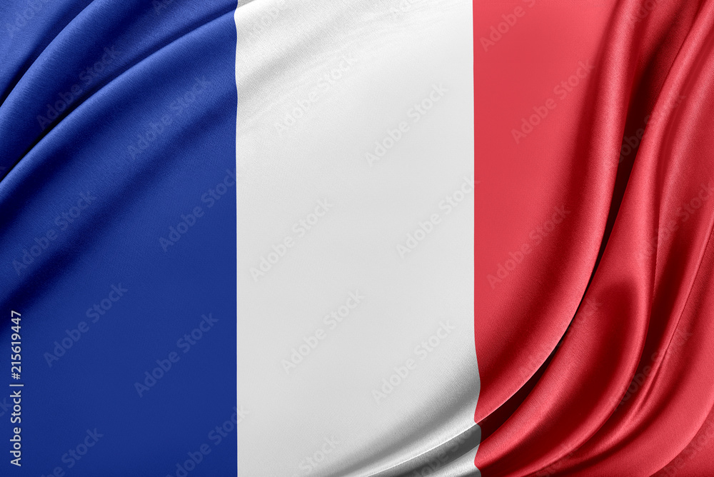 France flag with a glossy silk texture.