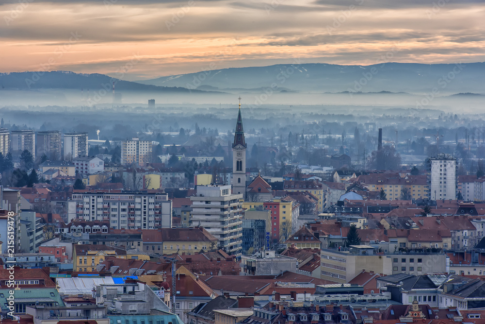 View of the city of Graz from above, Austria.