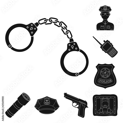 Police, Department black icons in set collection for design.Detective and accessories vector symbol stock web illustration.