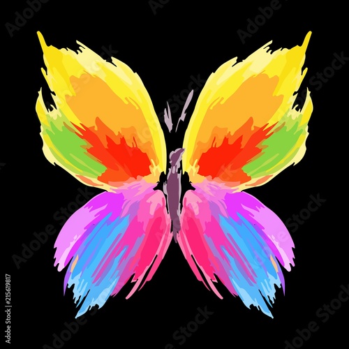 Butterfly from color splashes and line brushes. Vector