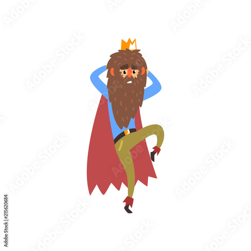 Funny bearded king character in modern clothes cartoon vector Illustration on a white background