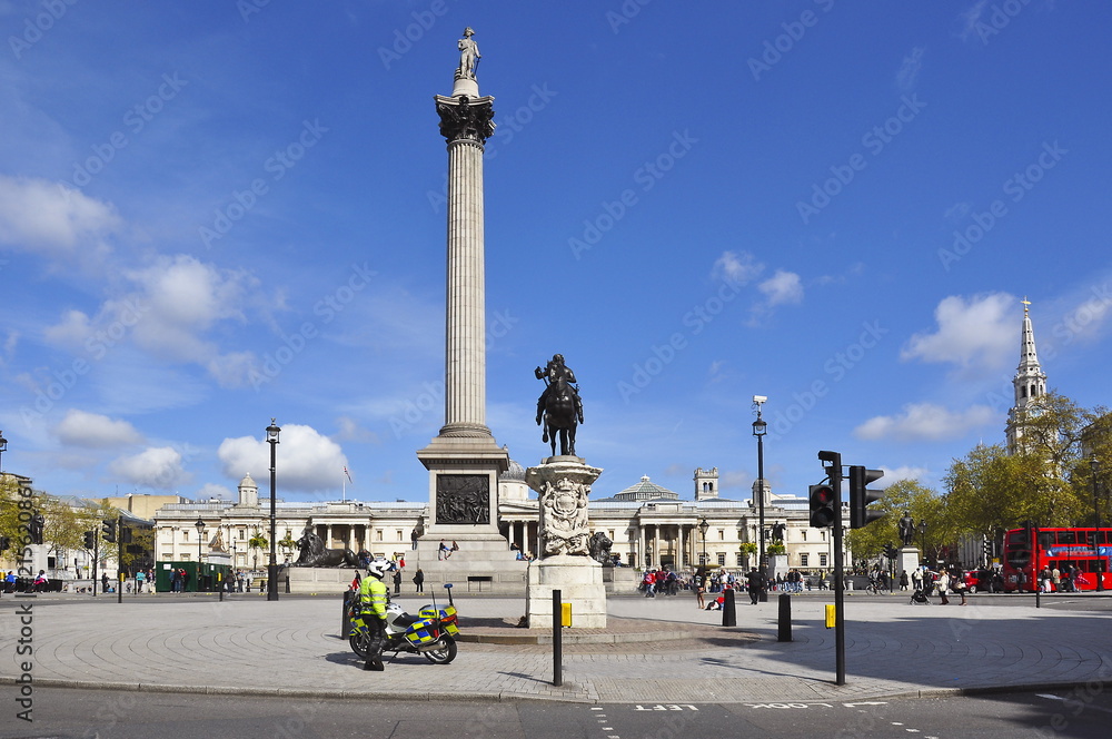 Nelson's column in Trafalgar square, London, UK