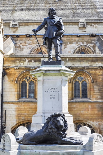 Statue of Oliver Cromwell outside the House of Commons of the UK in Westminster, London photo