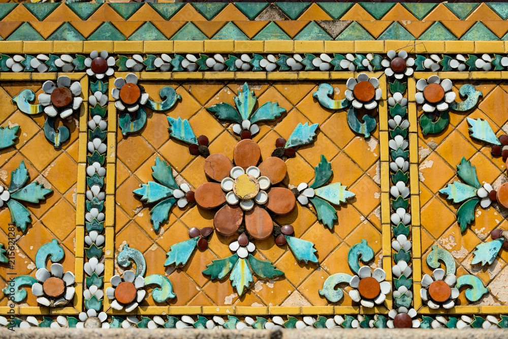 Close up beauitful mosaic tiles of large stupas in Wat Pho or Wat Phra Chetuphon Vimolmangklararm Rajwaramahaviharn is one of Bangkok's oldest temples, THAILAND Close up beauitful mosaic tiles of large stupas in Wat Pho or Wat Phra Chetuphon Vimolmangklararm Rajwaramahaviharn is one of Bangkok's oldest temples, THAILAND
