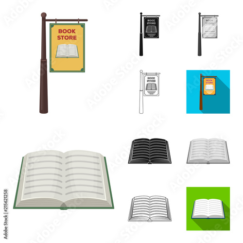 Library and bookstore cartoon,black,flat,monochrome,outline icons in set collection for design. Books and furnishings vector symbol stock web illustration.