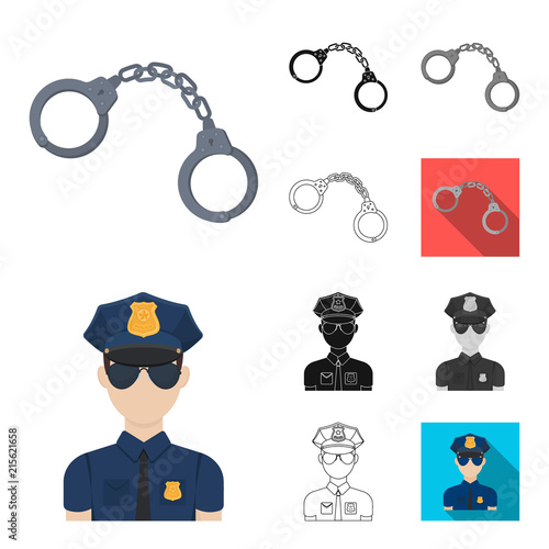 Police, Department cartoon,black,flat,monochrome,outline icons in set collection for design.Detective and accessories vector symbol stock web illustration.