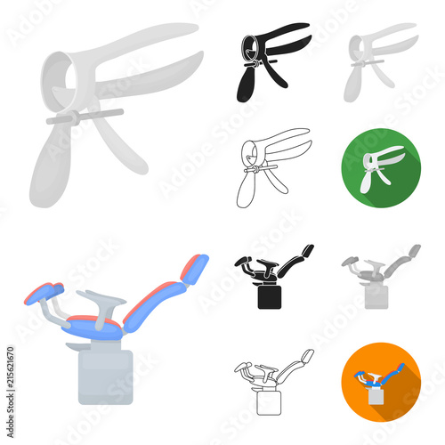 Woman and pregnancy cartoon,black,flat,monochrome,outline icons in set collection for design. Gynecology and equipment vector symbol stock web illustration.