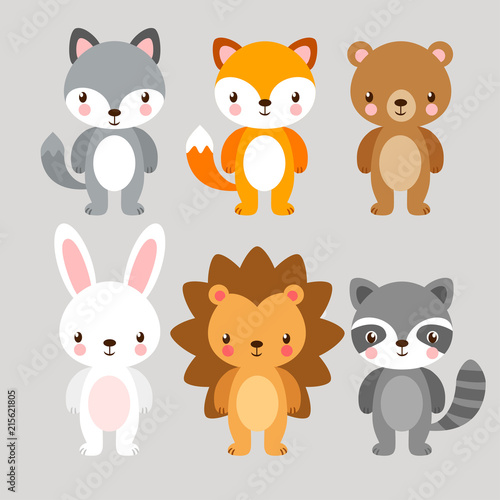 Vector set with cute animals in cartoon style. Illustration in a children's style.