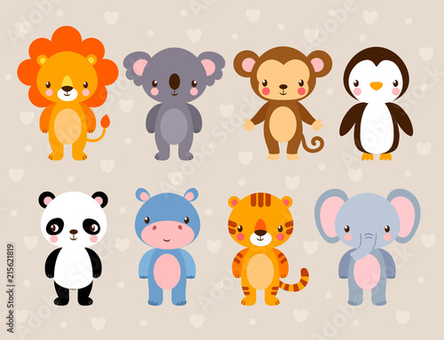 Vector set with cute animals. Illustration in a cartoon style on a children s theme.