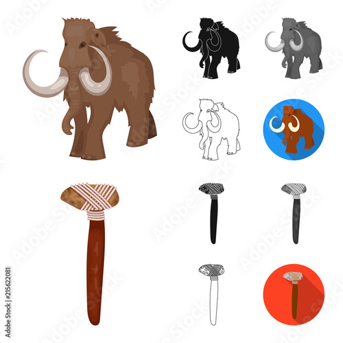 Life in the Stone Age cartoon,black,flat,monochrome,outline icons in set collection for design. Ancient people vector symbol stock web illustration.