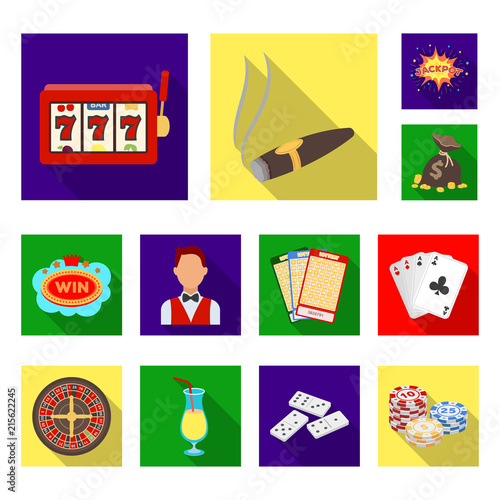 Casino and gambling flat icons in set collection for design. Casino and equipment vector symbol stock web illustration.