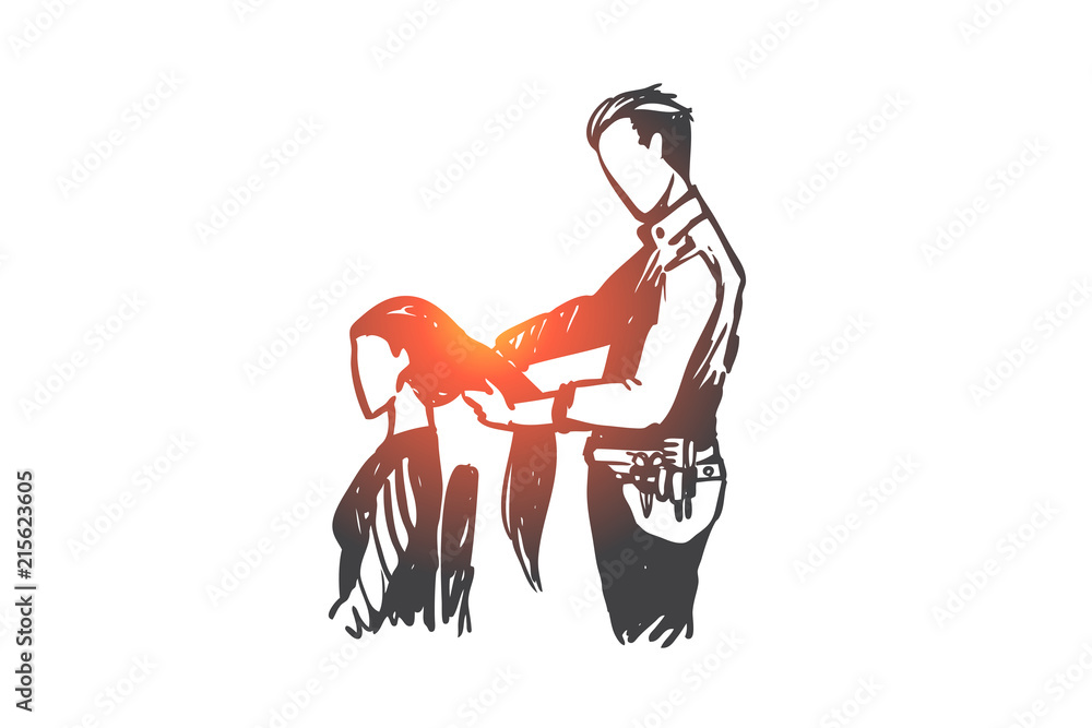 Fototapeta premium Model, professional hairdresser, beauty salon, trendy, concept. Hand drawn isolated vector.