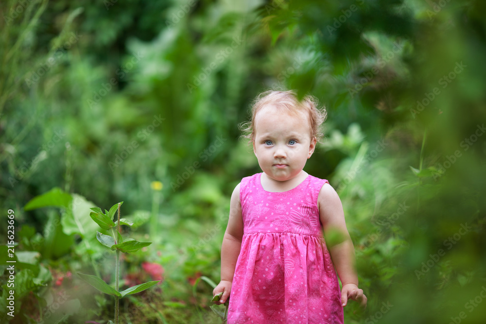 Portrait of cute little girl in summer garden Portrait of cute little girl in summer garden