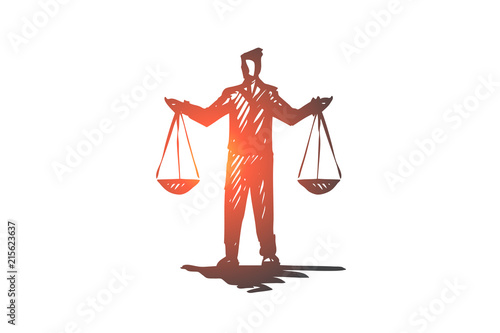 Equilibrium, balance, equality, scale, justice concept. Hand drawn isolated vector.