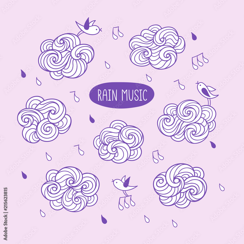 Rain music. Cute set of hand drawn elements for kids. Rain music. Cute set of hand drawn elements for kids.