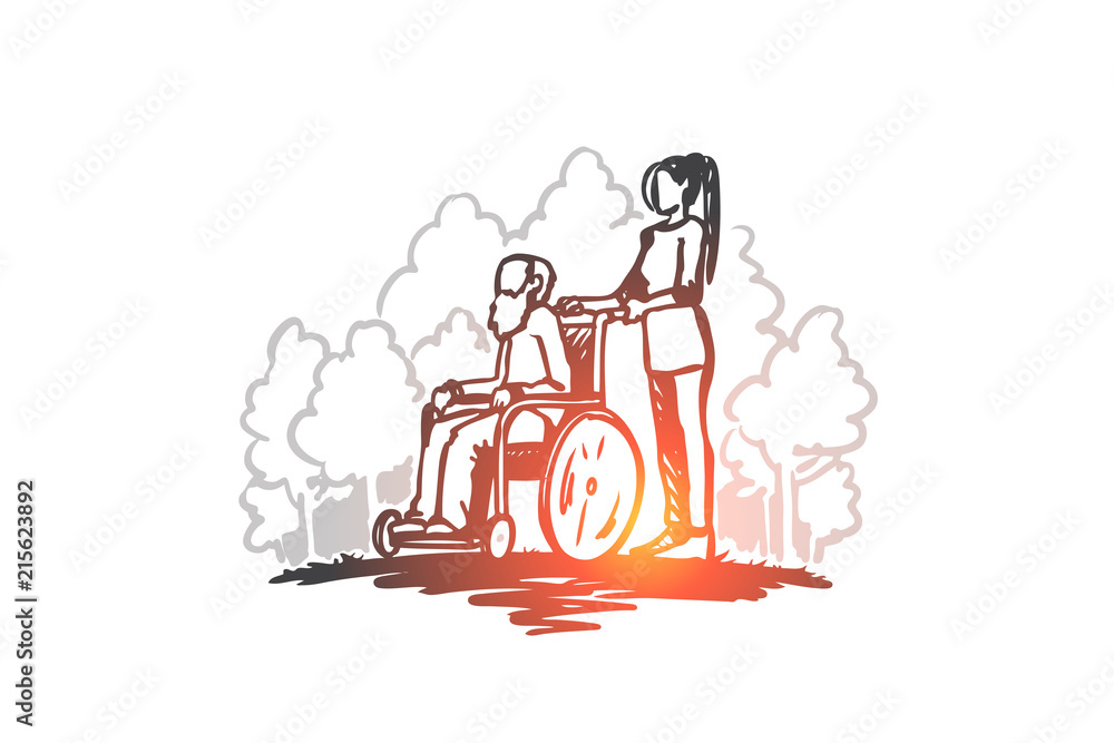 Retirement home, old man, elderly, pensioner, health concept. Hand drawn isolated vector. Retirement home, old man, elderly, pensioner, health concept. Hand drawn isolated vector.