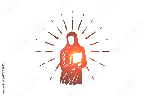 Education, student, muslim, arabic, islam, library concept. Hand drawn isolated vector.