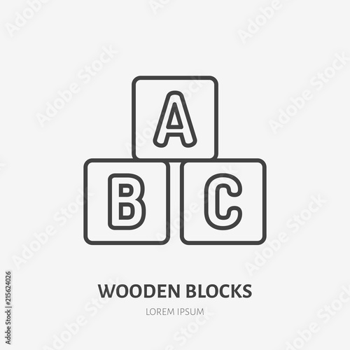 Toy blocks line icon, alphabet cubes flat logo. Baby abs game vector illustration. Sign for kids shop. © nadiinko