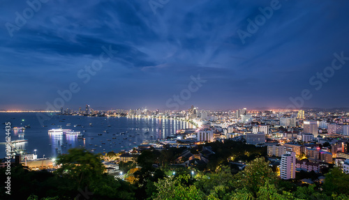 The building and skyscrapers in twilight time in Pattaya