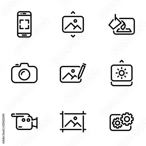 Set of black vector icons, isolated on white background, on theme Photo, video mastering