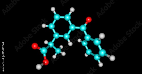 Ketoprofen molecular structure isolated on black © ollaweila