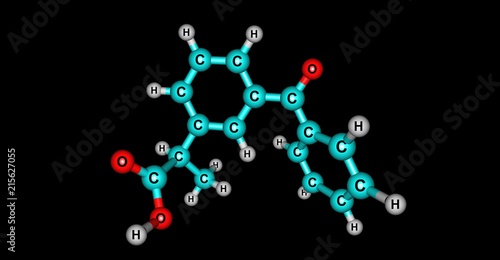 Ketoprofen molecular structure isolated on black