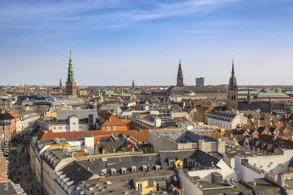Copenhagen aerial view city skyline from Round Tower, Copenhagen Denmark