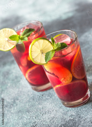 Two glasses with Spanish fruit Sangria