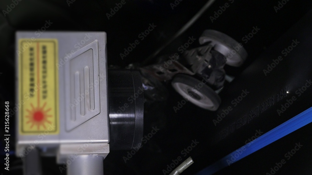 Laser Marking Machine Engraving. Manufacture of plastic water pipes of the factory. Process of making plastic tubes on the machine tool with the use of water and air pressure. Laser Marking Machine Engraving. Manufacture of plastic water pipes of the factory. Process of making plastic tubes on the machine tool with the use of water and air pressure.
