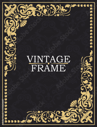 Gold decorative frame. Vector vintage templates. Monogram, initials, jewelry. Elegant emblem logo for restaurants, hotels, bars and boutiques. Business cards, invitations, brochures