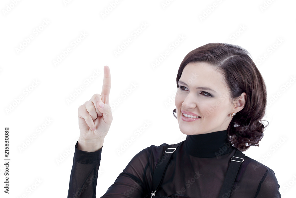 closeup.business woman pointing at copy space closeup.business woman pointing at copy space