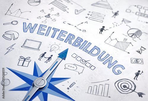 Kompass zeigt auf WEITERBILDUNG