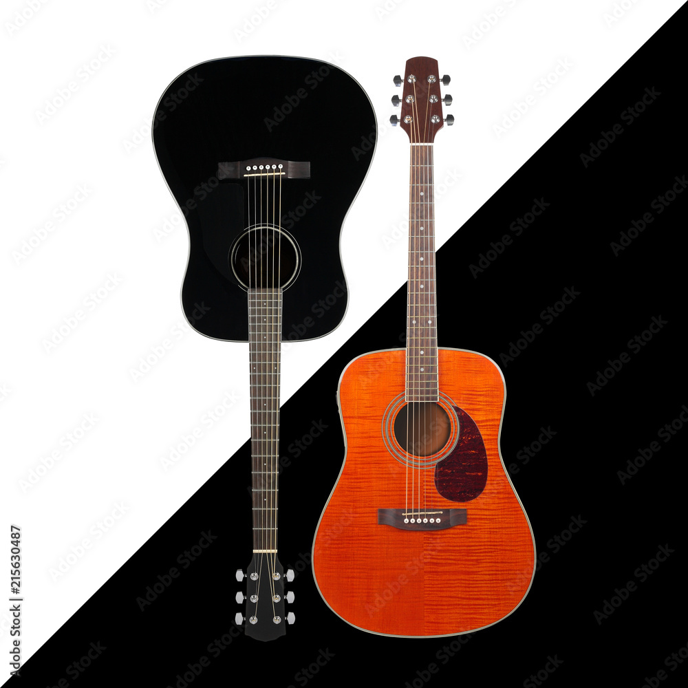 Obraz premium Musical instrument - Black and tiger maple western acoustic guitar black and white