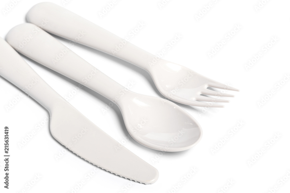 set of various plastic cutlery isolated set of various plastic cutlery isolated
