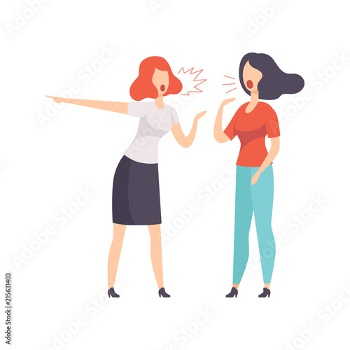 Two young women quarrelling vector Illustration on a white background