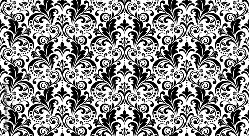 Wallpaper in the style of Baroque. Seamless vector background. White and black floral ornament. Graphic pattern for fabric, wallpaper, packaging. Ornate Damask flower ornament