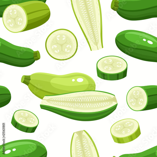 Vector seamless pattern with cartoon zucchini isolated on white.