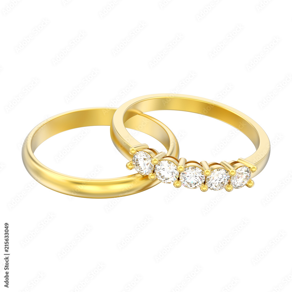 3D illustration isolated two different yellow gold diamonds rings 3D illustration isolated two different yellow gold diamonds rings