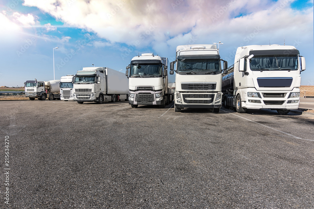 Rest area for heavy trucks, at the end of a working day Rest area for heavy trucks, at the end of a working day