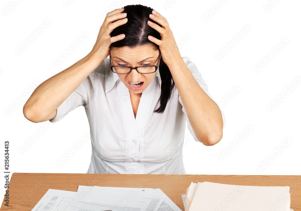 Portrait of a Screaming Businesswoman with Financial Figures Portrait of a Screaming Businesswoman with Financial Figures