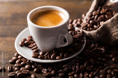 Slika na platnu Cup of Coffee and Coffee Beans